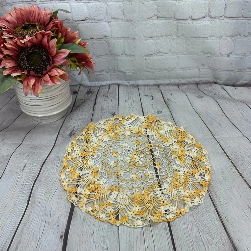 vintage hand crochet doily gold cream